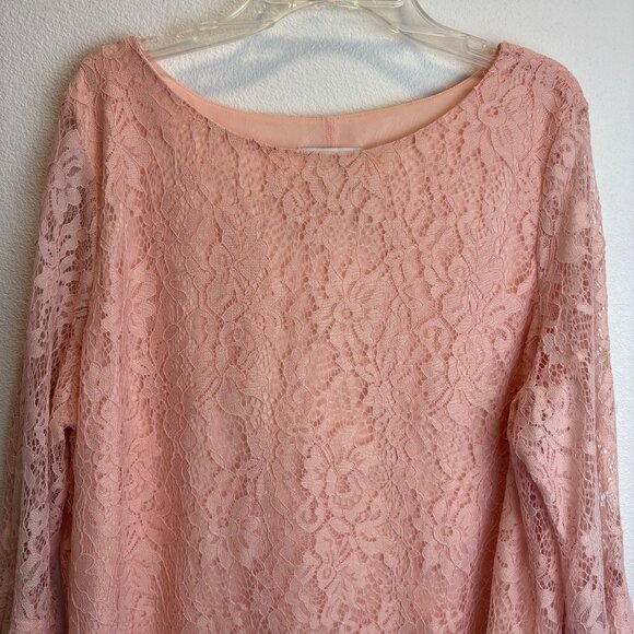 ELLE Lace 3/4 Bell Sleeve Blush Pink Stretch Top XL - Picture 5 of 9